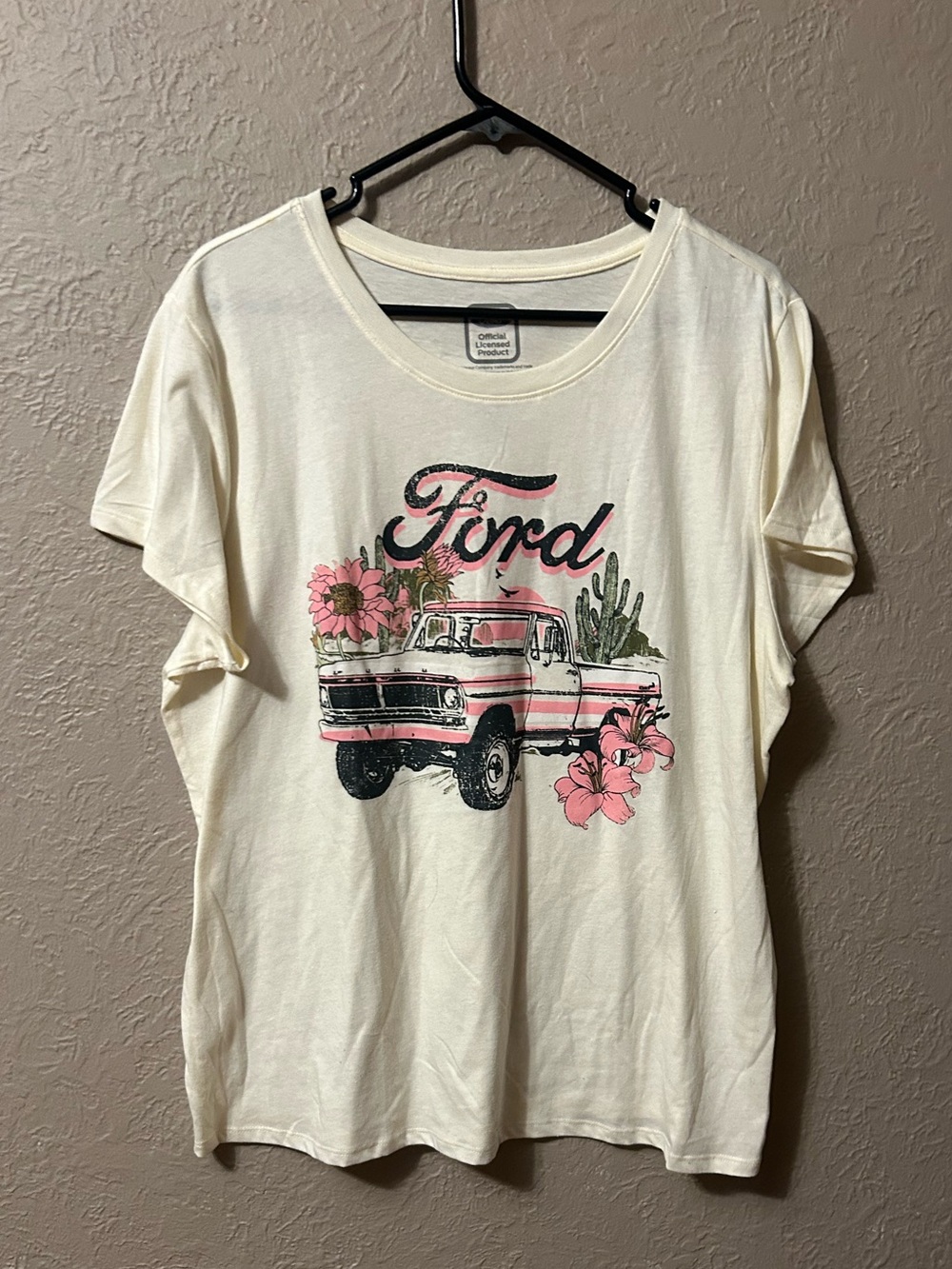 Ford Cream Short-Sleeve Tee with Pink Floral Truck Graphic